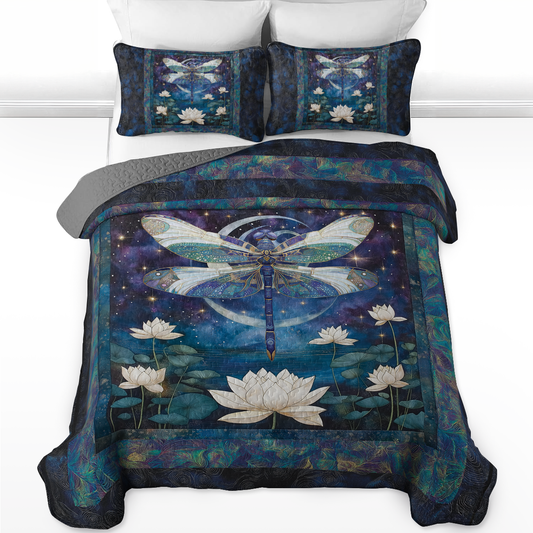 Shineful All Season Quilt 3-Piece Set  Celestial Dragonfly And Lotus