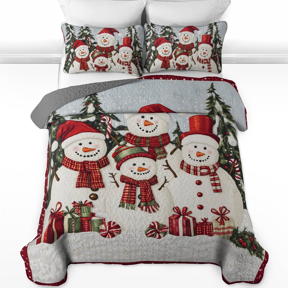 Shineful All Season Quilt 3-Piece Set - Snowman Family