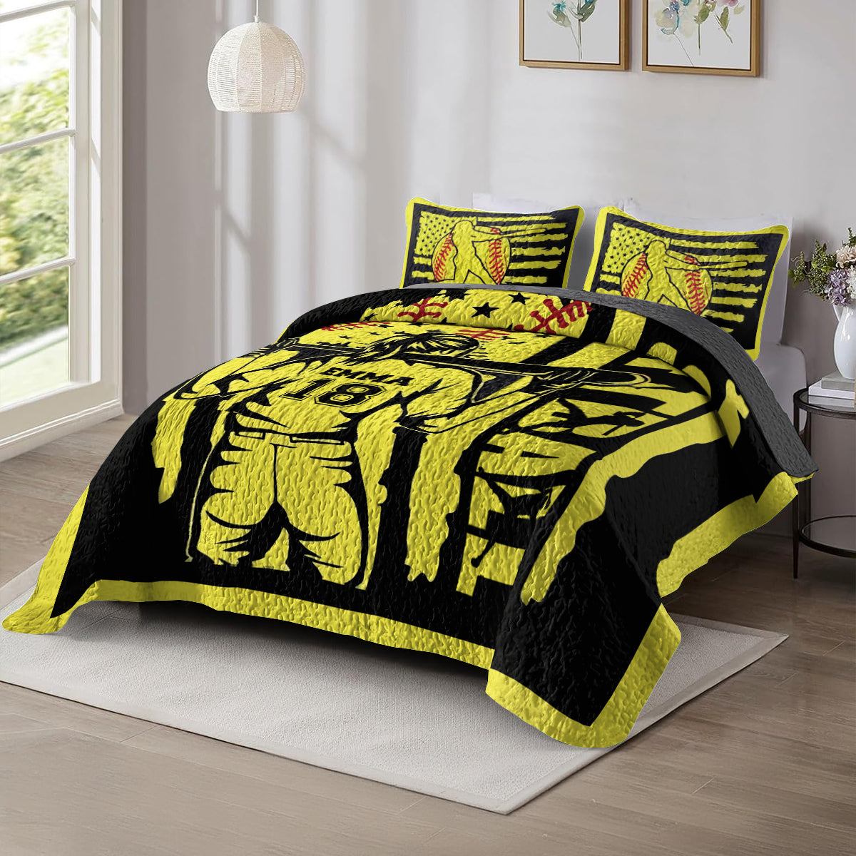 Shineful All Season Quilt 3-Piece Set Personalized Custom Softball Star