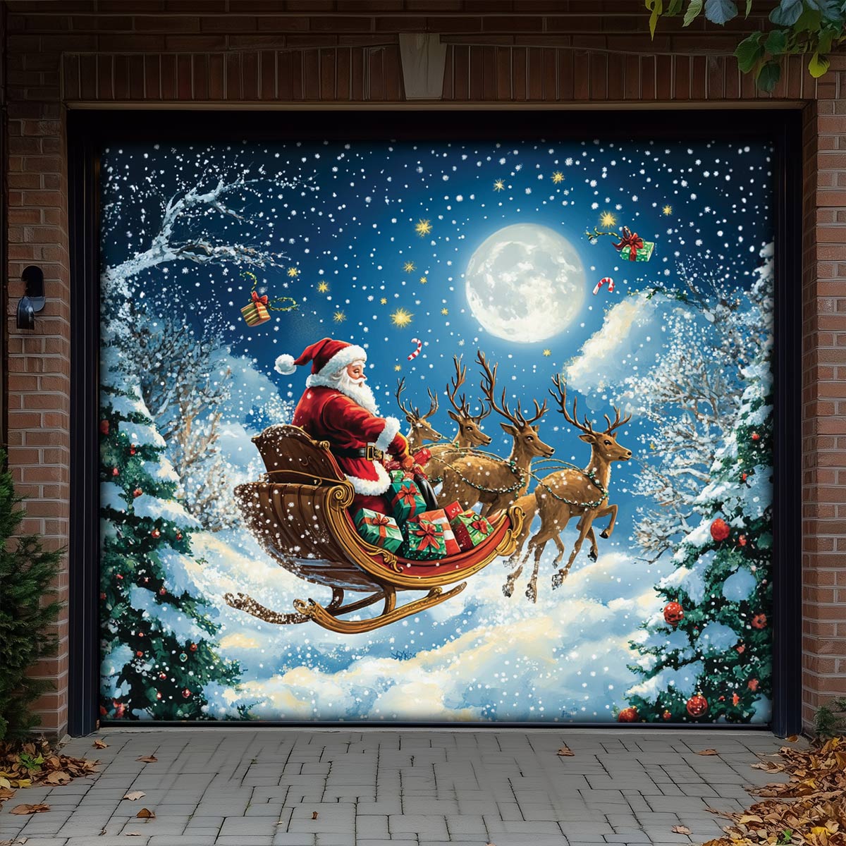 Shineful Garage Door Banner Decoration Moonlit Christmas Journey