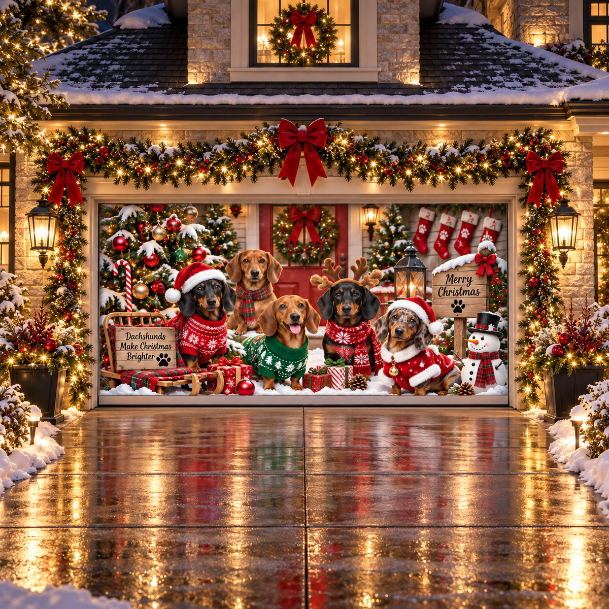 Shineful Dachshund Friends Christmas Garage Door Banner Decoration