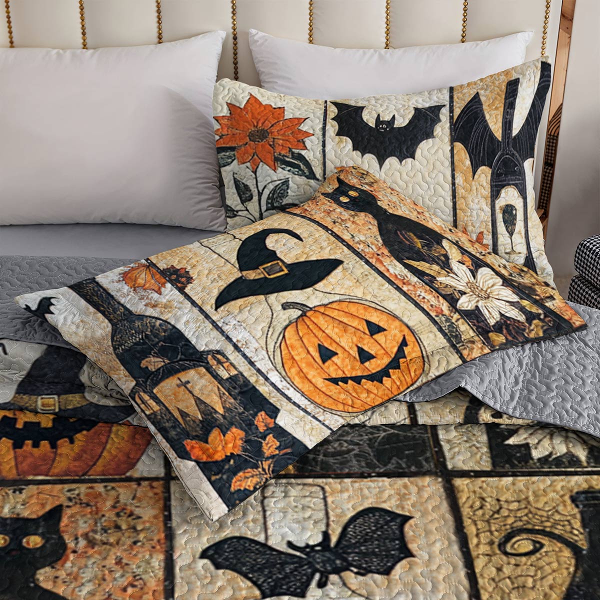 Shineful All Season Quilt 3-Piece Set Gentle Wine Bottles Halloween