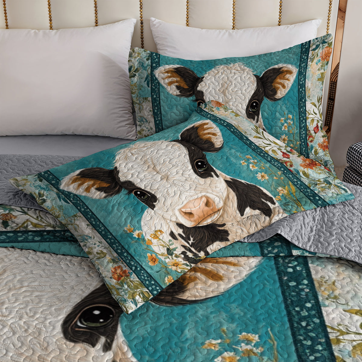 Shineful All Season Quilt 3-Piece Set Cozy Floral Cow