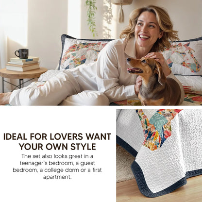Shineful Quilt 3-Piece Set Charming Floral Horse