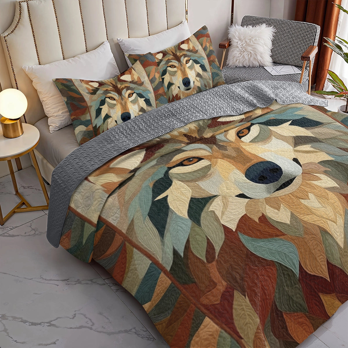 Shineful All Season Quilt 3-Piece Set Majestic Wolf