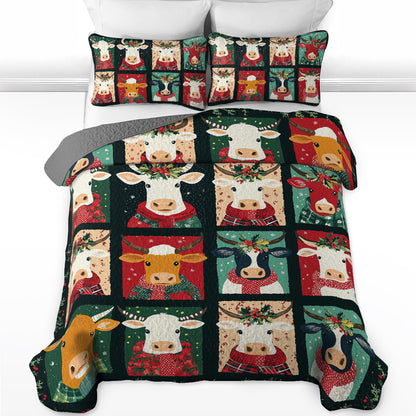 Shineful All Season Quilt 3-Piece Set Joyful Christmas Cow