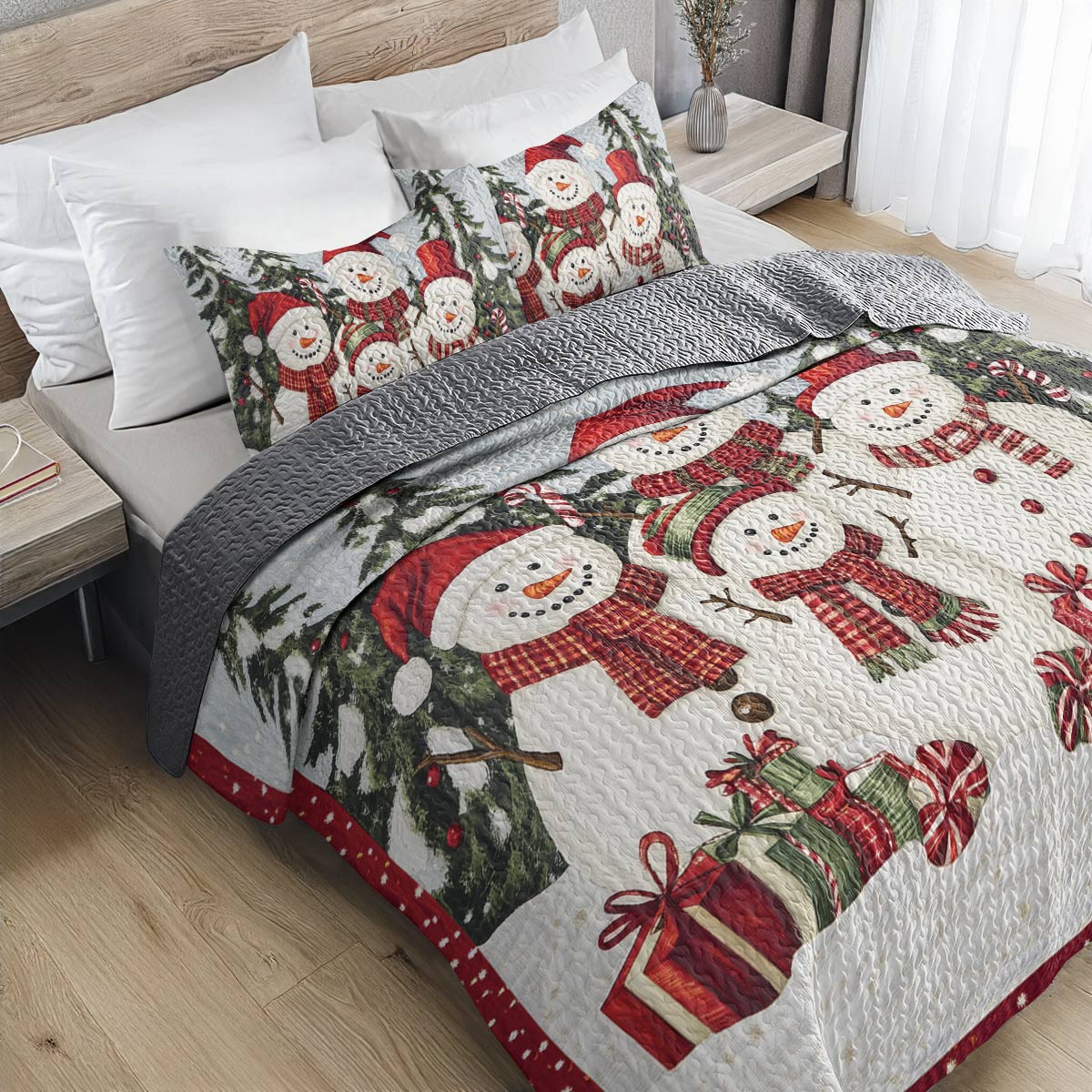 Shineful All Season Quilt 3-Piece Set - Snowman Family