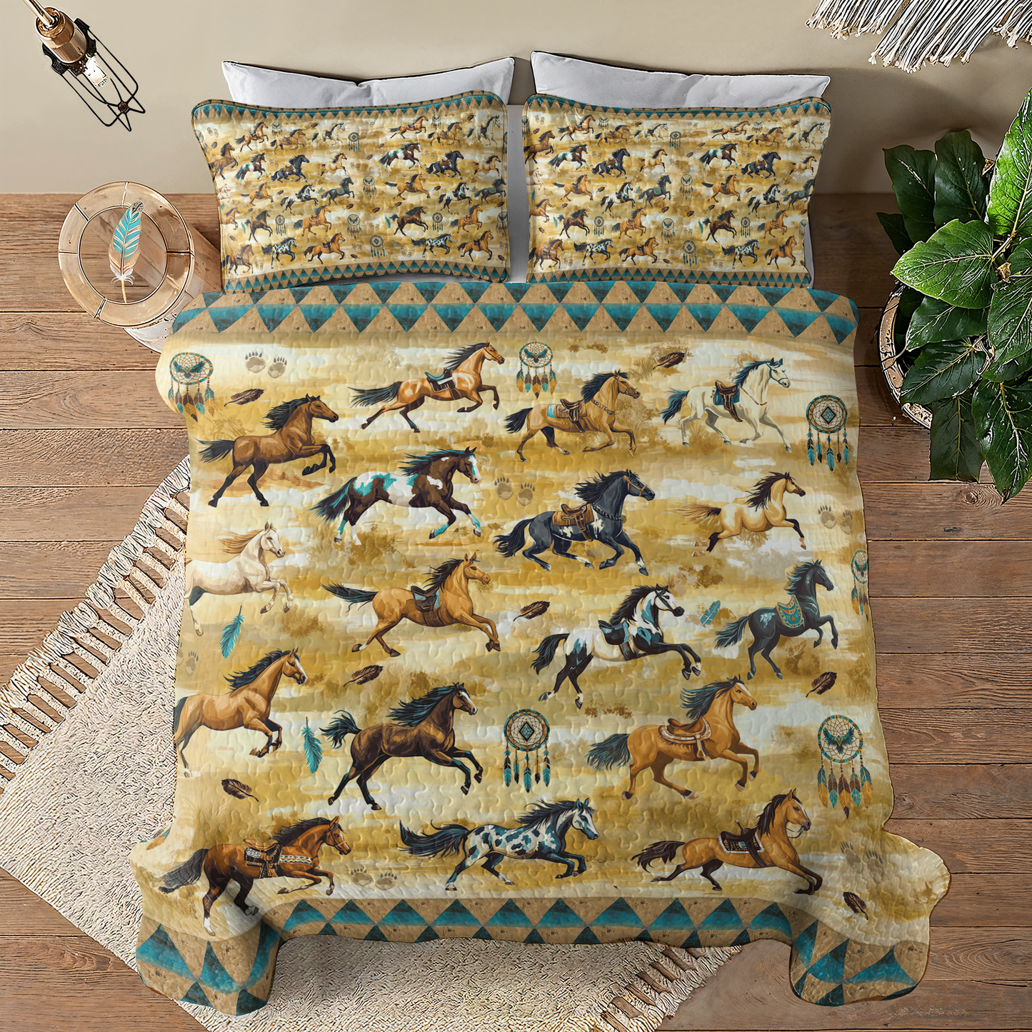 Shineful All Season Quilt 3-Piece Set Wild Mustang Spirits
