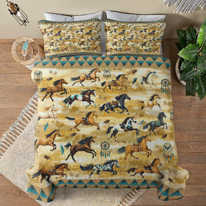 Shineful All Season Quilt 3-Piece Set Wild Mustang Spirits