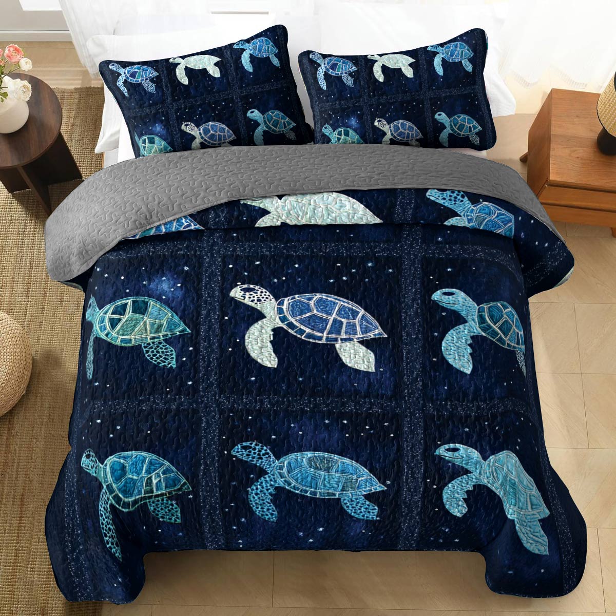 Shineful All Season Quilt 3-Piece Set Sea Turtle Paradise