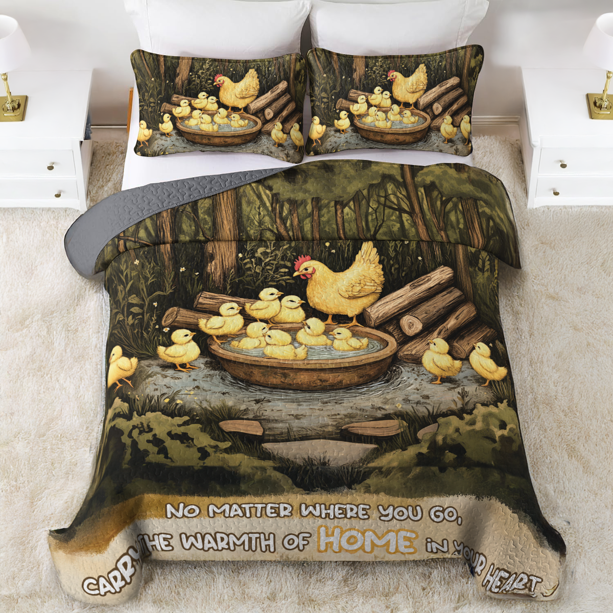 Shineful All Season Quilt 3-Piece Set Mama Hen & Baby Chicks