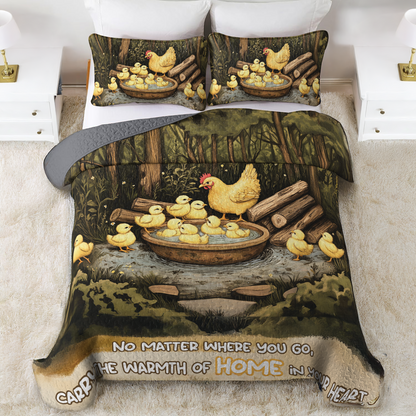 Shineful All Season Quilt 3-Piece Set Mama Hen & Baby Chicks