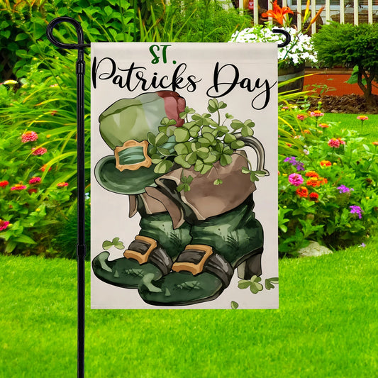 Shineful Gargen Flag 12" x 18" - Shamrock Welcome Gnome