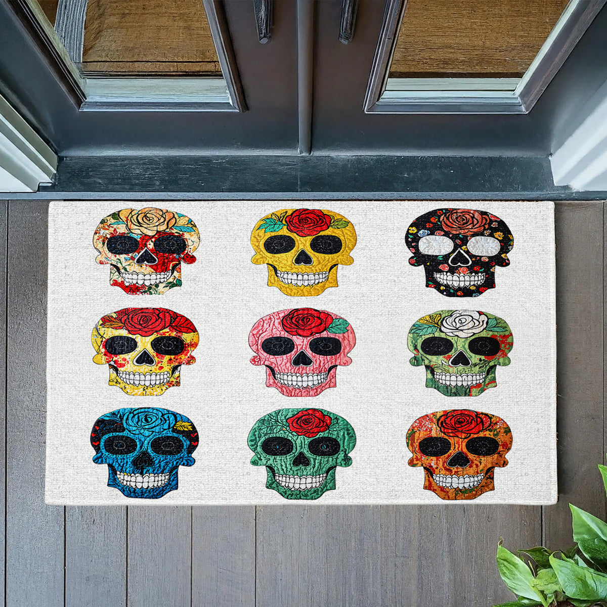 Shineful Sugar Skull Roses Ultra-Thin Non Skid Floor Mat, Kitchen Rugs
