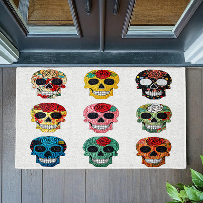Shineful Sugar Skull Roses Ultra-Thin Non Skid Floor Mat, Kitchen Rugs