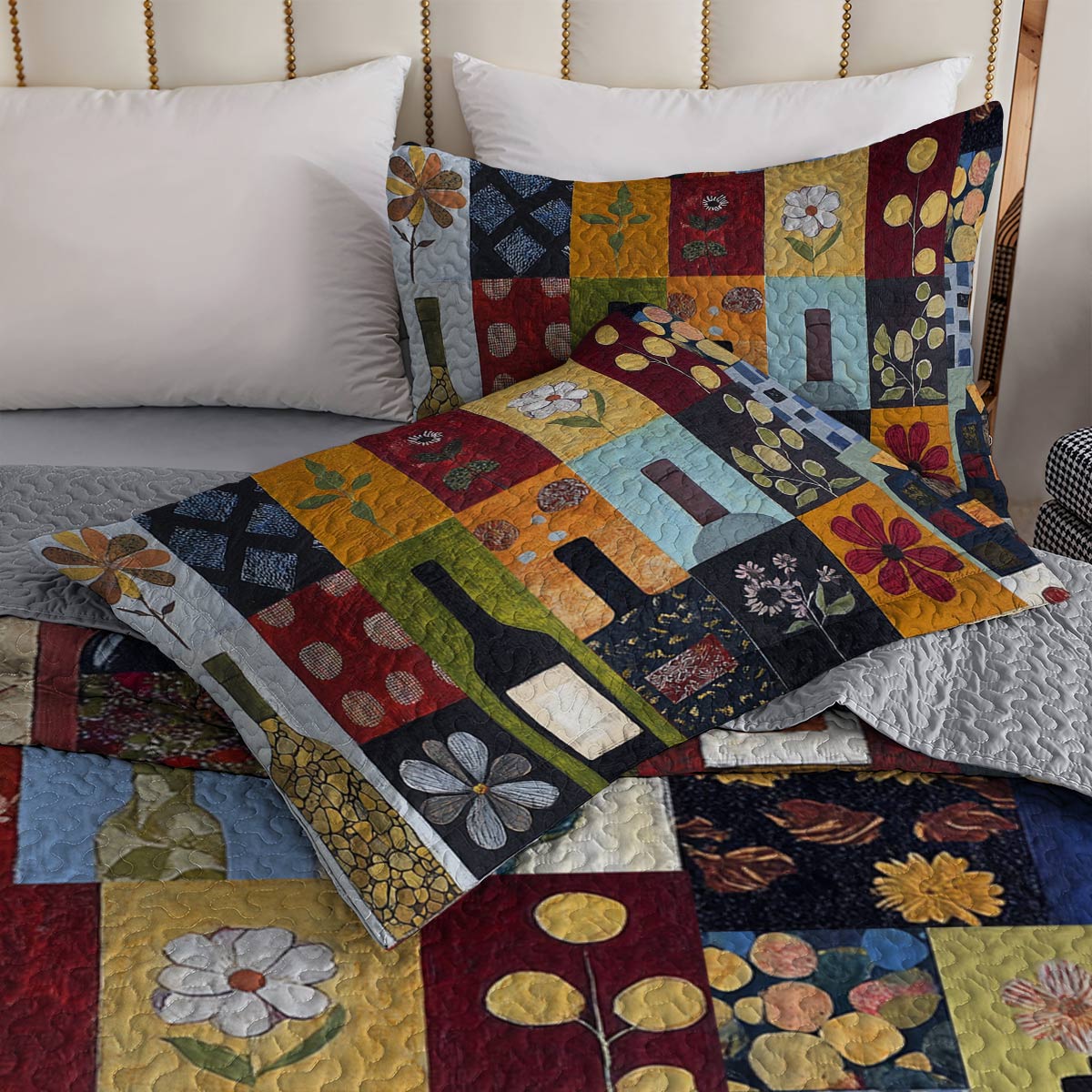 Shineful All Season Quilt 3-Piece Set Classical Wine Bottles