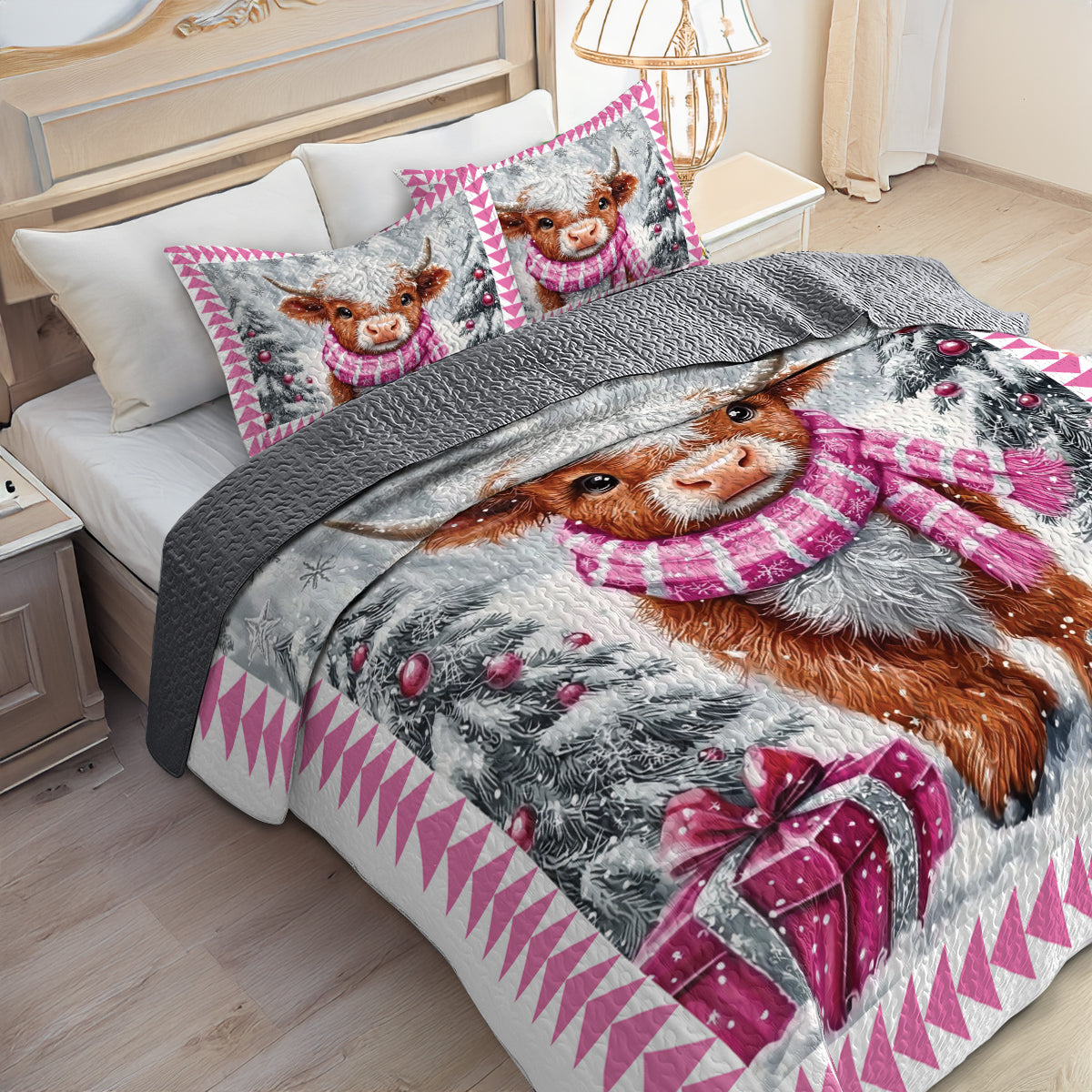 Shineful All Season Quilt 3-Piece Set Cozy Winter Highland Cow