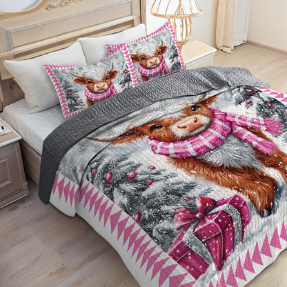 Shineful All Season Quilt 3-Piece Set Cozy Winter Highland Cow