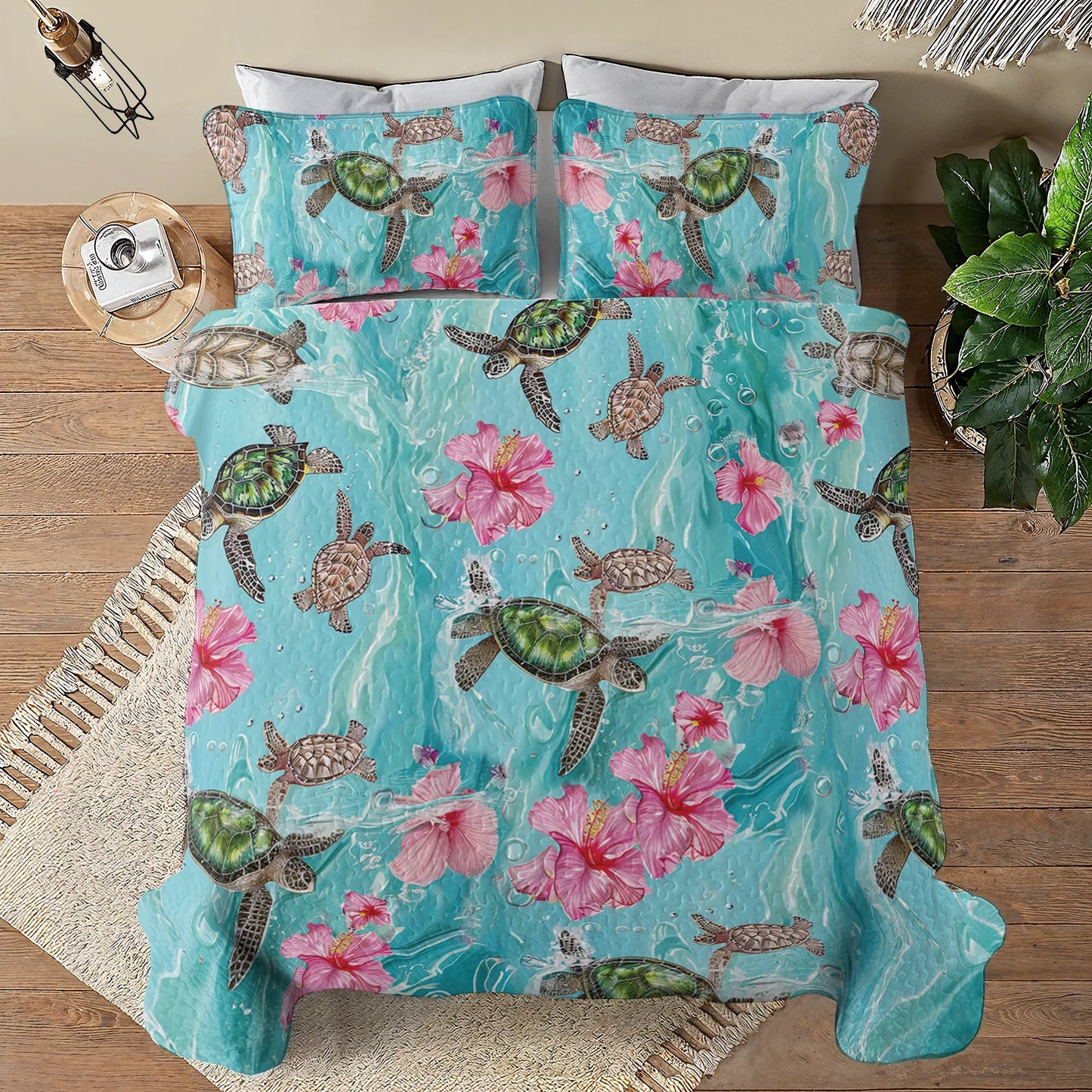 Shineful All Season Quilt 3-Piece Set - Sea Turtle Hibiscus