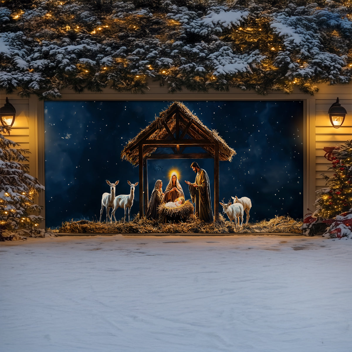 Shineful Garage Door Banner Decoration Holy Nativity