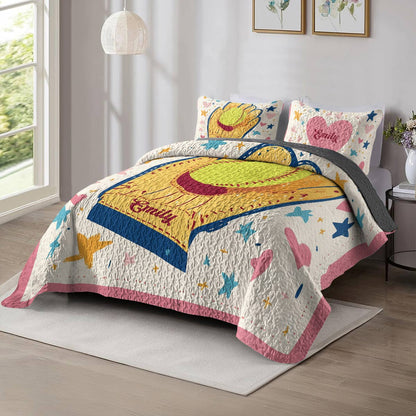 Shineful All Season Quilt 3-Piece Set - Personalized Softball Sweet Dreams