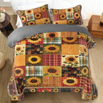 Shineful All Season Quilt 3-Piece Set - Sunflower Sunshine Patchwork Dreams