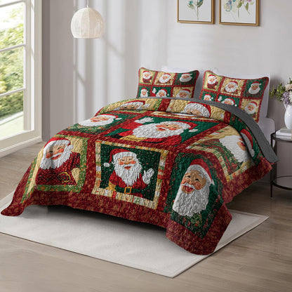 Shineful All Season Quilt 3-Piece Set Jolly Santa Patchwork