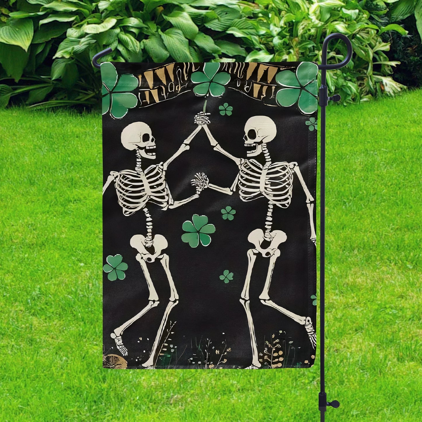 Shineful Gargen Flag 12" x 18" - Shamrock Skeleton Dance