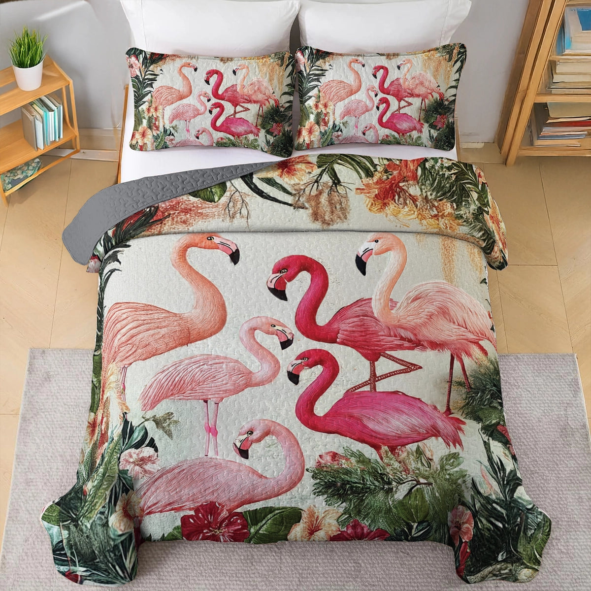Shineful All Season Quilt 3-Piece Set - Tropical Flamingo Paradise