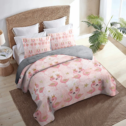 Shineful All Season Quilt 3-Piece Set - Princess Flamingo Dreams