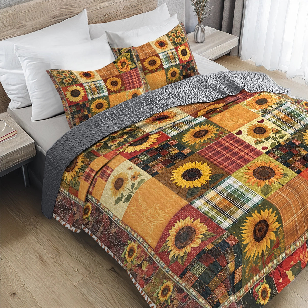 Shineful All Season Quilt 3-Piece Set - Sunflower Sunshine Patchwork Dreams