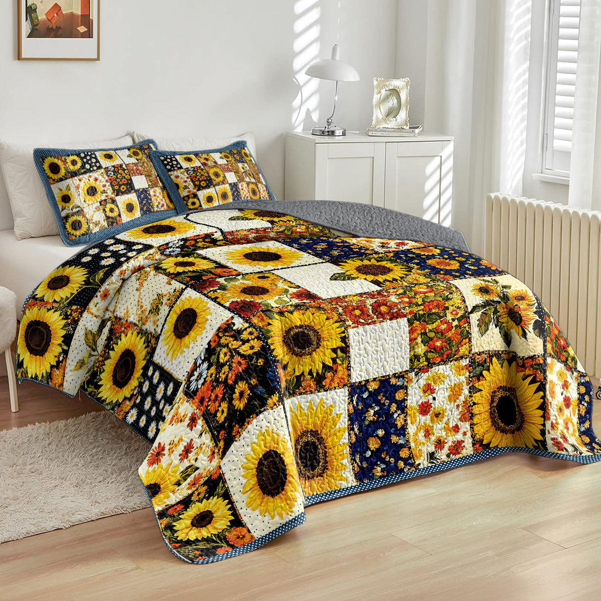 Shineful All Season Quilt 3-Piece Set - Golden Bloom Sunflower