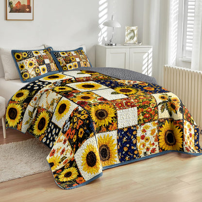 Shineful All Season Quilt 3-Piece Set - Golden Bloom Sunflower