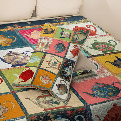 Shineful All Season Quilt 3-Piece Set - Vintage Teapot