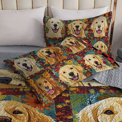 Shineful All Season Quilt 3-Piece Set Cute Golden Retriever