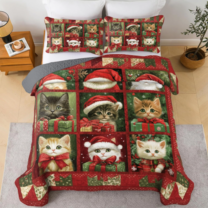 Shineful All Season Quilt 3-Piece Set Christmas Kitty Joy