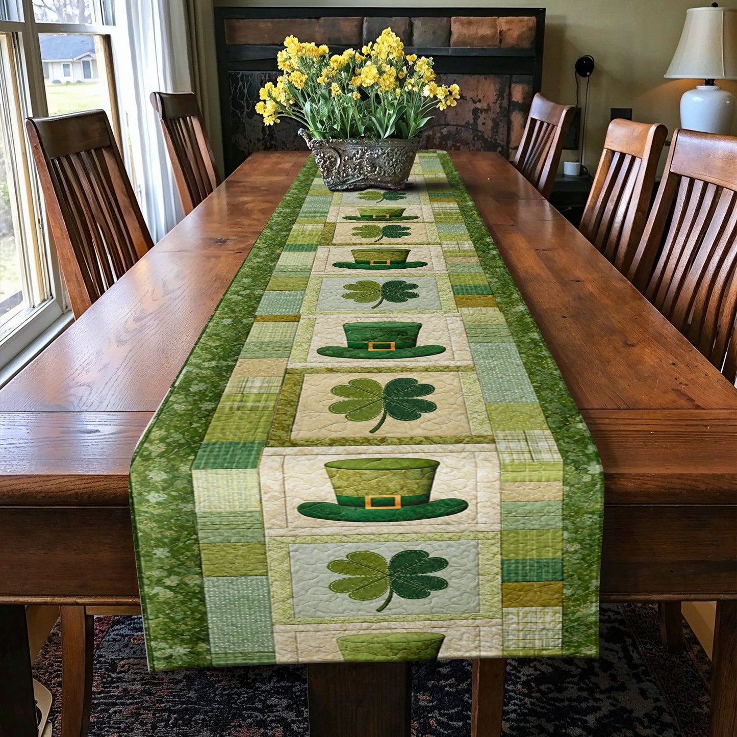 Shineful 2D Flat Print Quilted Table Runner Irish Hearth