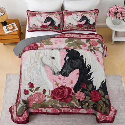 Shineful All Season Quilt 3-Piece Set Romantic Rose Horse