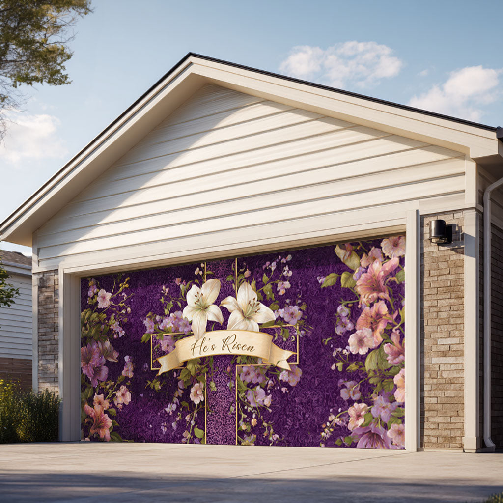 Shineful Garage Door Banner Decoration Royal Purple He Is Risen