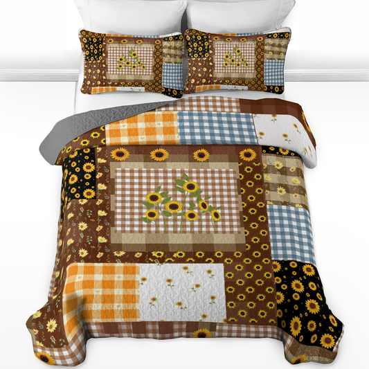 Shineful All Season Quilt 3-Piece Set - Rustic Sunflower Patchwork