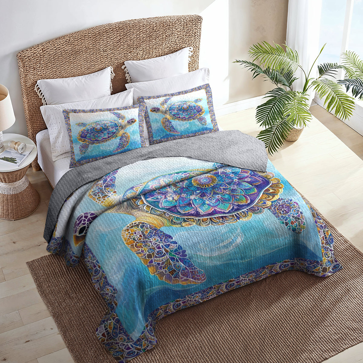 Shineful All Season Quilt 3 - Piece Set Mandala Turtle