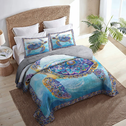 Shineful All Season Quilt 3 - Piece Set Mandala Turtle