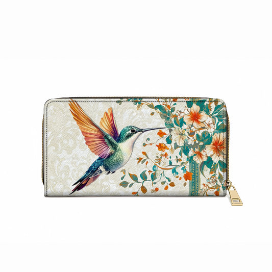 Shineful Leather Clutch Purse With Wristlet Strap Handle Hummingbird Harmony