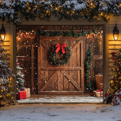 Shineful Garage Door Banner Decoration Snowy Christmas Barn Door