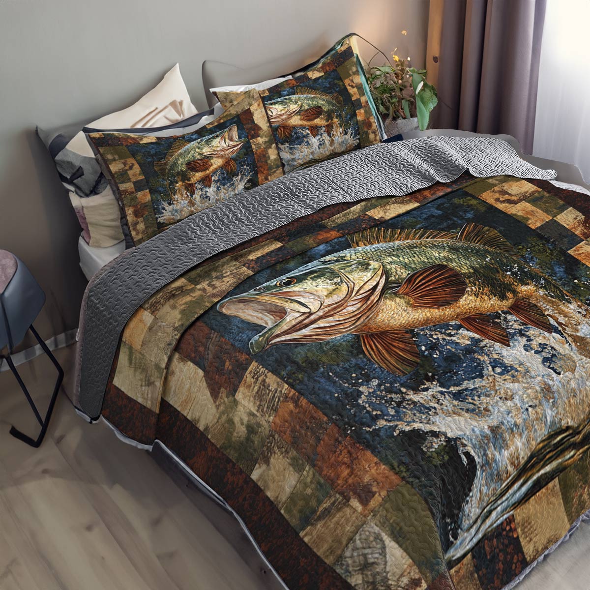 Shineful All Season Quilt 3-Piece Set Majesty Largemouth Bass