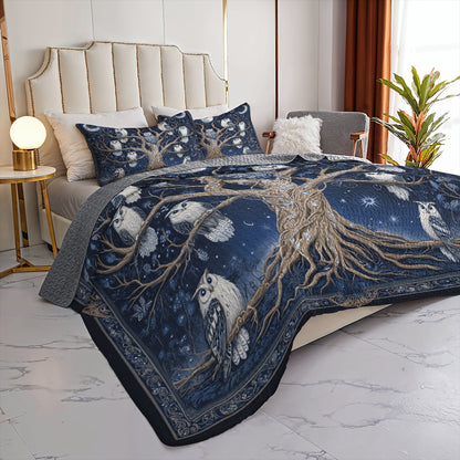 Shineful All Season Quilt 3-Piece Set Midnight Owl Tree Of Life