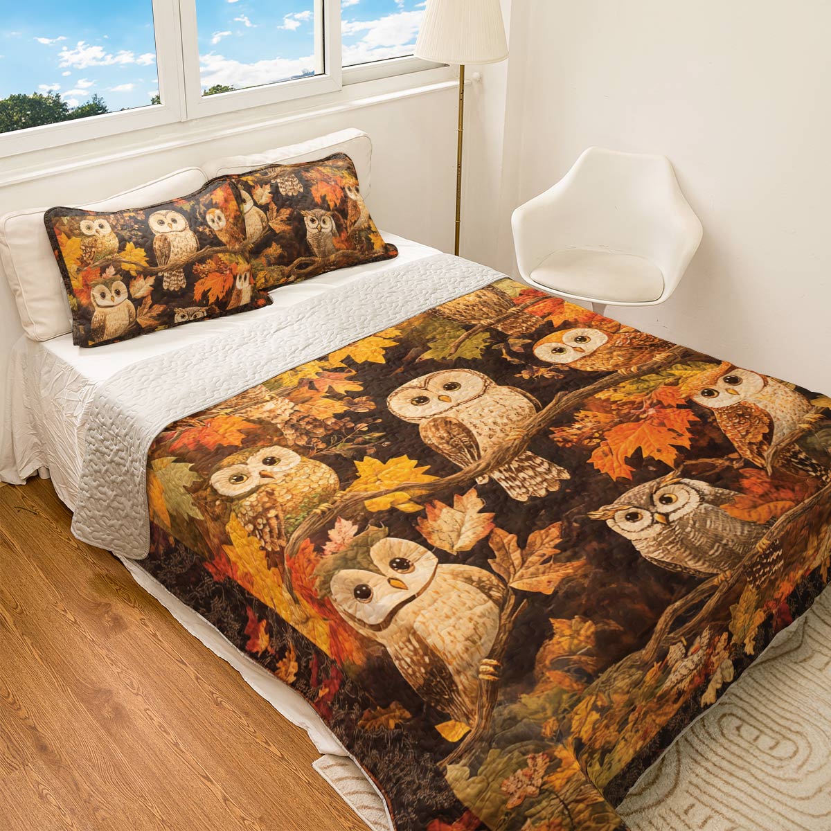 Shineful All Season Quilt 3-Piece Set Owl Autumn