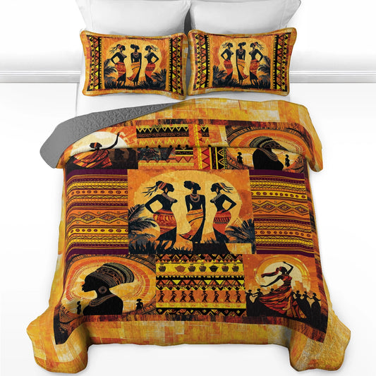 Shineful All Season Quilt 3-Piece Set - Black Women Dancing Silhouettes