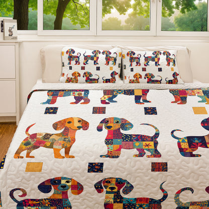 Shineful All Season Quilt 3-Piece Set Colorful Patchwork Dachshund
