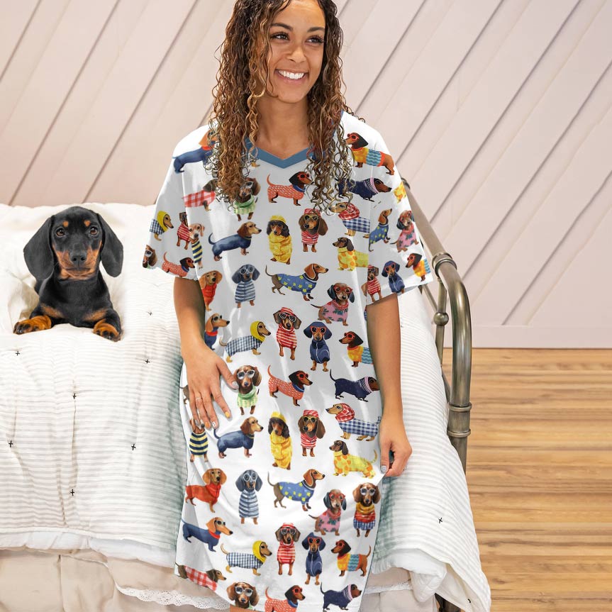 Shineful Women V-Neck Nightshirts Dachshund Amazing Stylish
